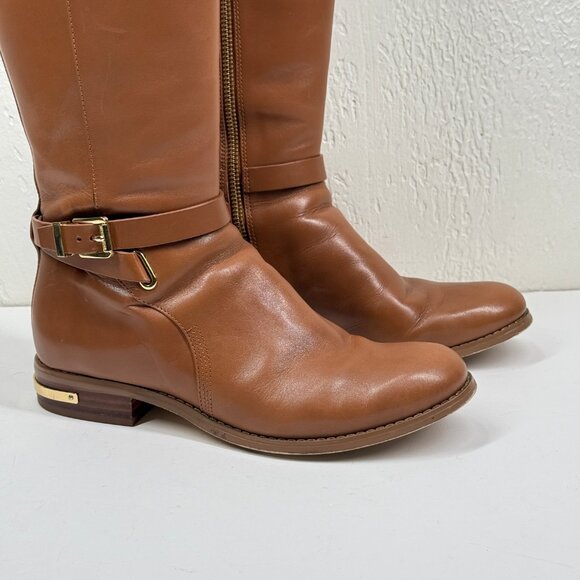 Michael Kors Arley Knee High Boots Brown Leather Round Toe Zip Size 6.5M - Picture 3 of 11